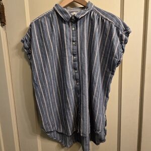 LOFT Oversized Blue Striped Button-Up Shirt Sz L